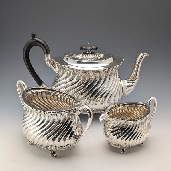 Antique British silver plate tea set, 3-piece set, George Shadford Lee&Henry Wigfull