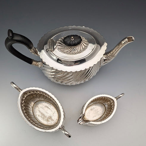 Juego de té de 3 piezas de plata plateada antigua británica, George Shadford Lee & Henry Wigfull