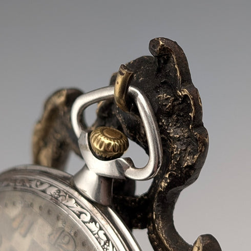 1920年代 アンティーク 真鍮製 椅子型 懐中時計ホルダー ボルドーベロアシート