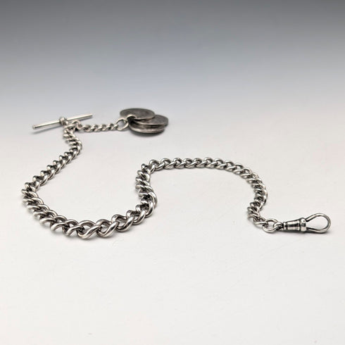 約 1900 年英國古董純銀阿爾伯特鍊 48 克銀幣錶鍊