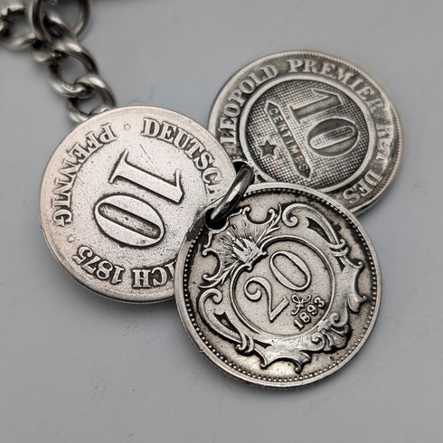 約 1900 年英國古董純銀阿爾伯特鍊 48 克銀幣錶鍊