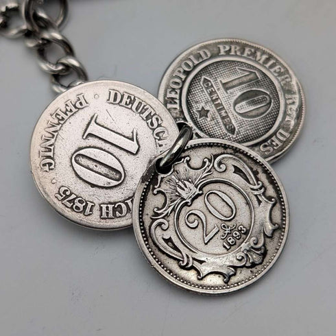 Circa 1900 British antique sterling silver Albert chain 48g silver coin fob