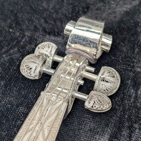 Vintage sterling silver filigree violin miniature in case