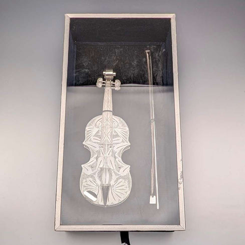 Vintage sterling silver filigree violin miniature in case