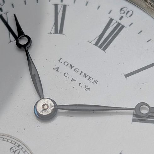 1908年頃 アンティーク ロンジン 懐中時計 スクロール彫刻 銀側ハンターケース 動作良好