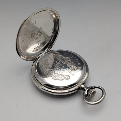 1908年頃 アンティーク ロンジン 懐中時計 スクロール彫刻 銀側ハンターケース 動作良好