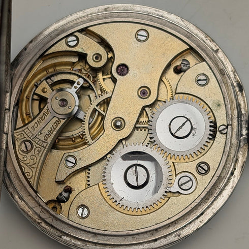 アンティーク スイス製 無銘 懐中時計 銀側ニエロ装飾 薄型ハンターケース 動作良好