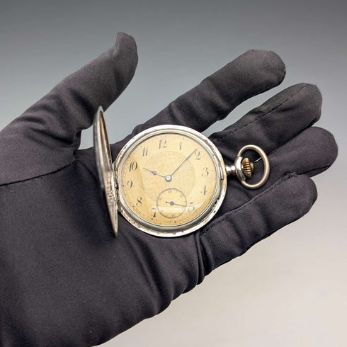 Antique Swiss made unsigned pocket watch with silver side niello decoration, slim hunter case, in good working order