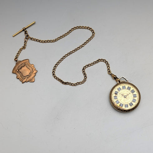 ヴィンテージ スイスBASIS 小型フォブウォッチ 懐中時計 チェーン付 動作良好