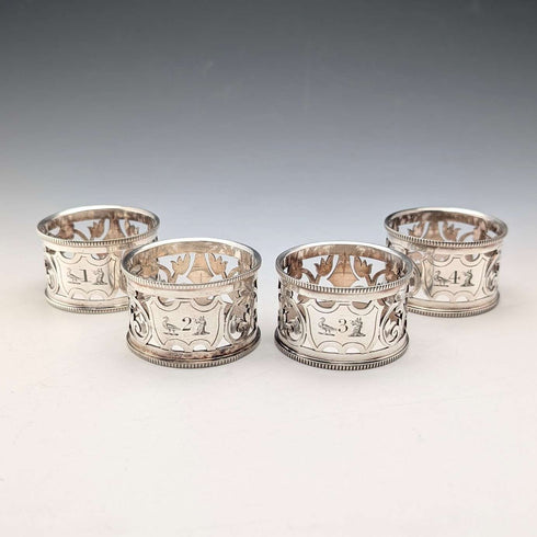 Set of 4 early 20th century British antique silver plate napkin rings