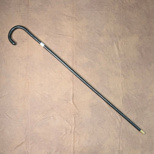 1920s British antique black shaft curved handle pure silver decorated walking stick 91cm