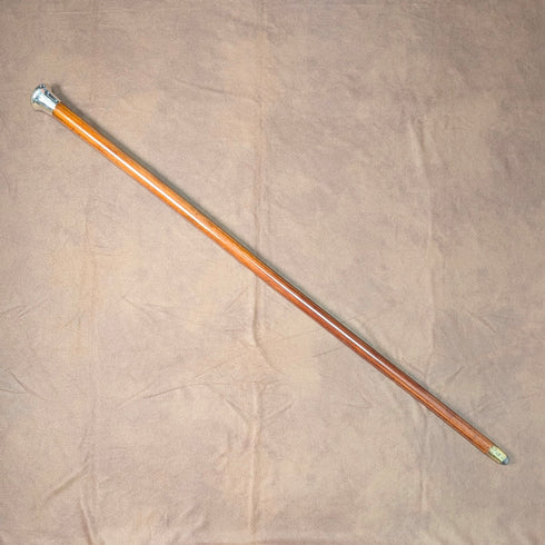 1924 British antique tan shaft sterling silver rondelle handle walking stick 89cm