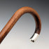 1920s British antique brown shaft, curved handle, sterling silver decoration, walking stick, 89cm