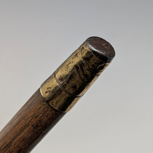 1920s British antique brown shaft, curved handle, sterling silver decoration, walking stick, 89cm