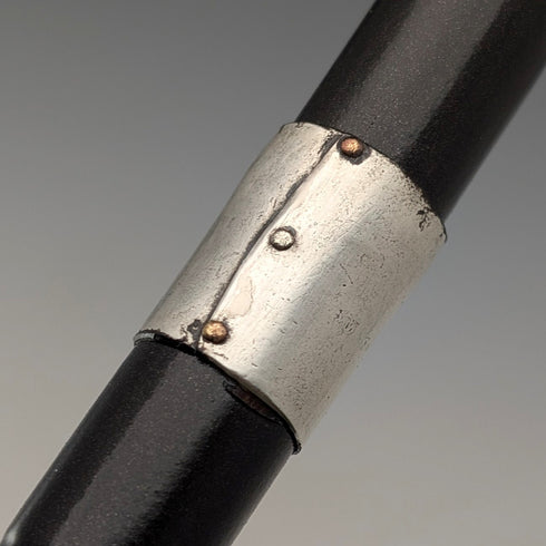 1920s British antique black shaft curved handle pure silver decorated walking stick 91cm