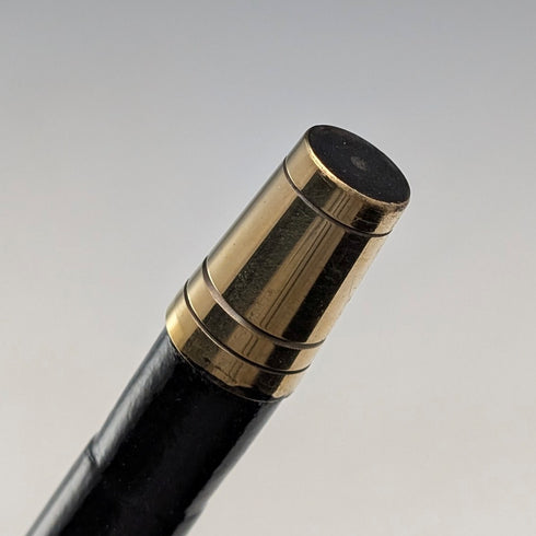 1920s British antique black shaft curved handle pure silver decorated walking stick 91cm