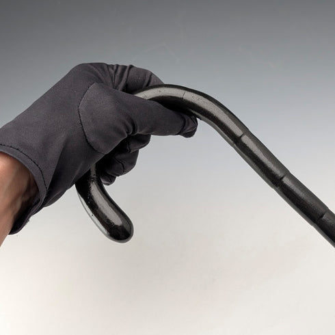 1920s British antique black shaft curved handle pure silver decorated walking stick 91cm