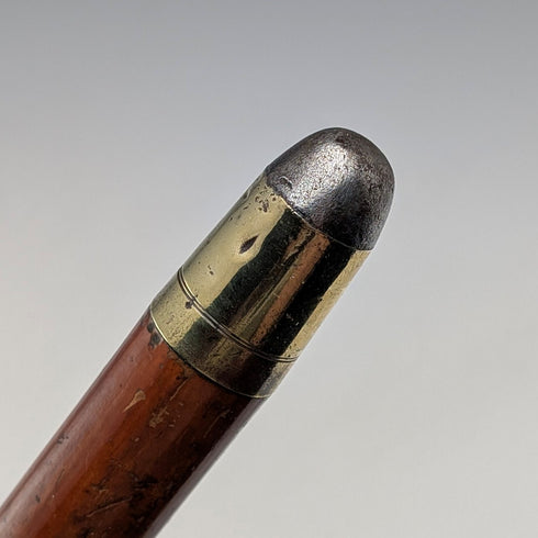 1924 British antique tan shaft sterling silver rondelle handle walking stick 89cm