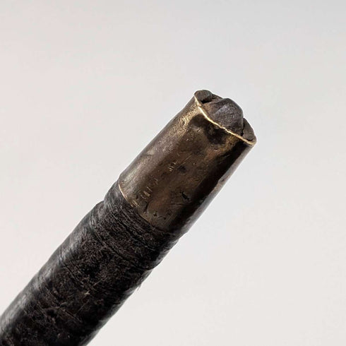 Antique British bone decorated curved handle leather wrapped iron shaft walking stick 89cm