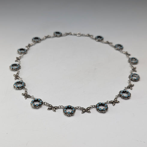 Vintage sterling silver turquoise glass and marcasite necklace 23g