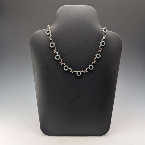 Vintage sterling silver turquoise glass and marcasite necklace 23g