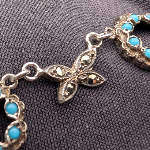 復古純銀綠松石玻璃和白鐵礦項鍊 23 克