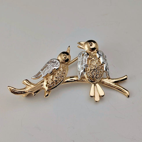 Vintage Vermeil Sterling Silver Lovebird Brooch