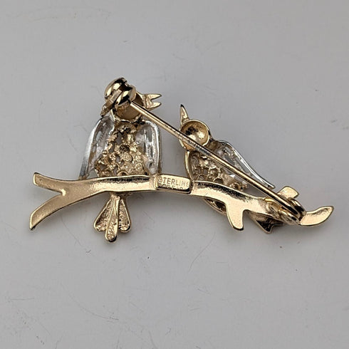 Vintage Vermeil Sterling Silver Lovebird Brooch