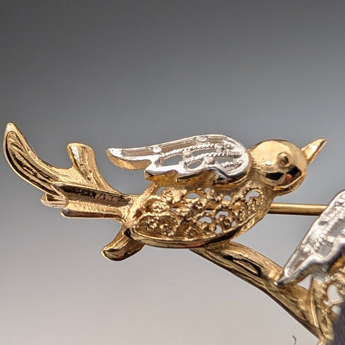 Vintage Vermeil Sterling Silver Lovebird Brooch