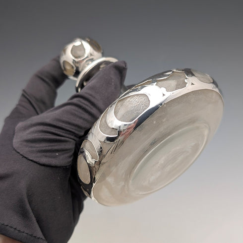 古董美國新藝術風格銀質玻璃香水瓶