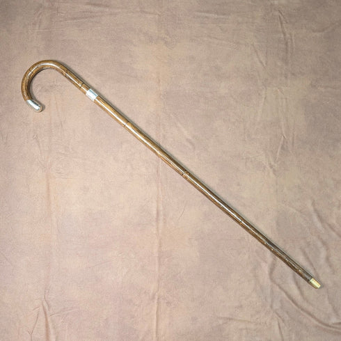 1914年 英国アンティーク ブラウンシャフト 曲がりハンドル 純銀装飾 ステッキ 杖 85cm J Howell&Co