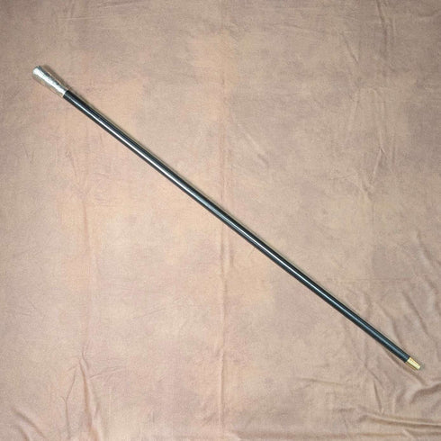 1922 British antique black shaft sterling silver rondelle handle walking stick 91cm MS