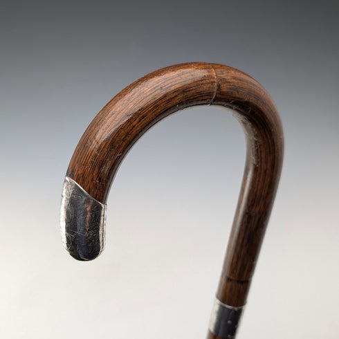 1914年 英国アンティーク ブラウンシャフト 曲がりハンドル 純銀装飾 ステッキ 杖 85cm J Howell&Co