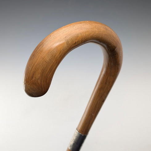 1923 British antique tan shaft, curved handle, pure silver decoration, walking stick, 91cm, K&S