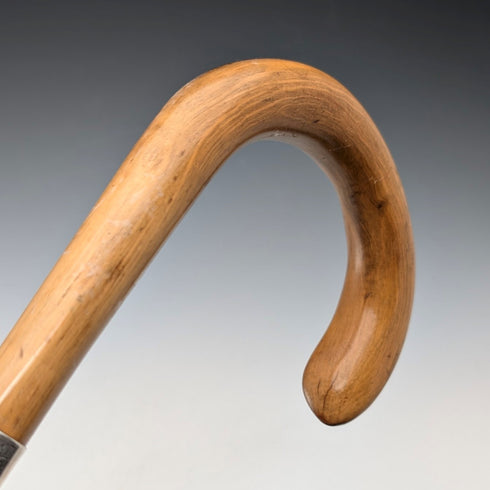 1923 British antique tan shaft, curved handle, pure silver decoration, walking stick, 91cm, K&S