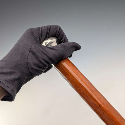 1924 British antique tan shaft sterling silver rondelle handle walking stick 91cm