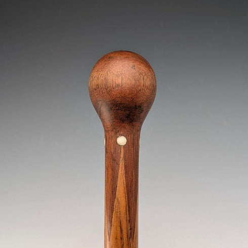 Antique Brown and Tan Marquetry Rondelle Handle Walking Stick 88cm