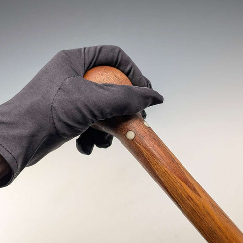 Antique Brown and Tan Marquetry Rondelle Handle Walking Stick 88cm