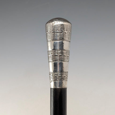 1922年 英国アンティーク ブラックシャフト 純銀製ロンデルハンドル ステッキ 杖 91cm M.S