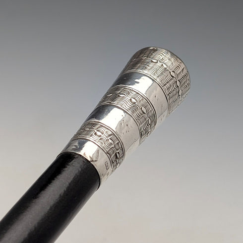 1922年 英国アンティーク ブラックシャフト 純銀製ロンデルハンドル ステッキ 杖 91cm M.S