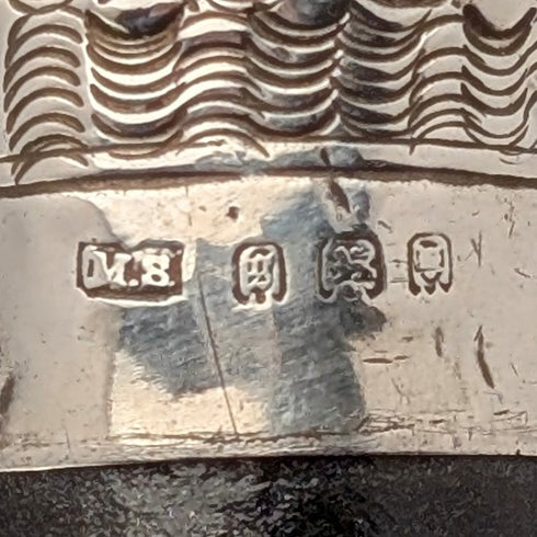 1922年 英国アンティーク ブラックシャフト 純銀製ロンデルハンドル ステッキ 杖 91cm M.S