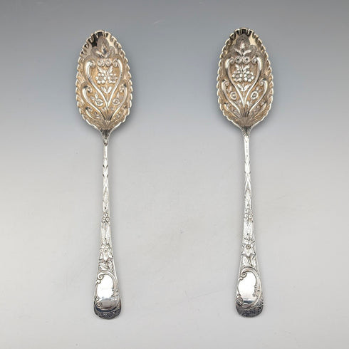 1803 British Georgian Antique Sterling Silver Berry Spoons Pair by Thomas Wallis II