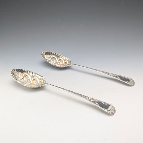 1803 British Georgian Antique Sterling Silver Berry Spoons Pair by Thomas Wallis II