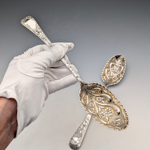 1803 British Georgian Antique Sterling Silver Berry Spoons Pair by Thomas Wallis II