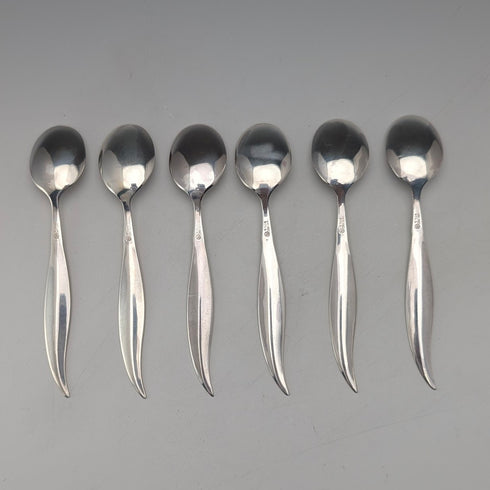 Nordic vintage enamel decoration sterling silver coffee spoon set of 6, total 45g Otter Hval