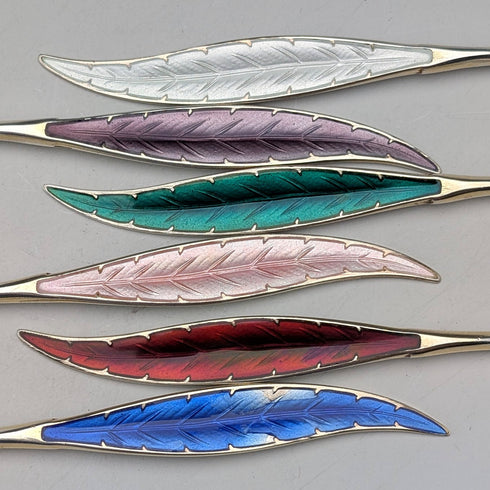 Nordic vintage enamel decoration sterling silver coffee spoon set of 6, total 45g Otter Hval