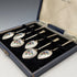 1954 British vintage enamel decorated sterling silver coffee spoon set of 6, total weight 71g, Turner & Simpson, case included