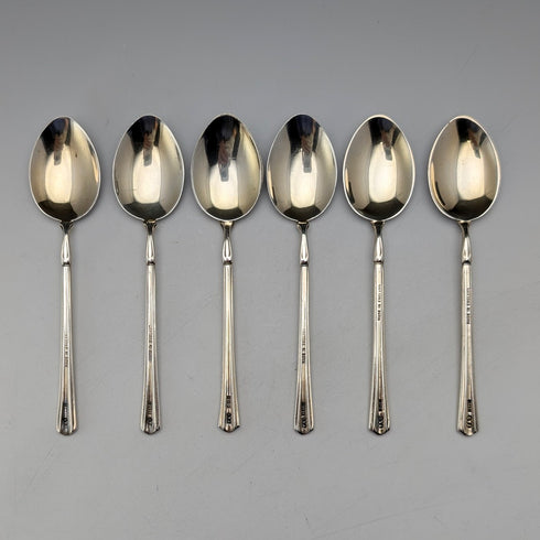 1954 British vintage enamel decorated sterling silver coffee spoon set of 6, total weight 71g, Turner & Simpson, case included