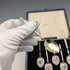 1954 British vintage enamel decorated sterling silver coffee spoon set of 6, total weight 71g, Turner & Simpson, case included