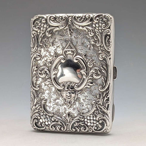 1898年 英国アンティーク 純銀製 両開き型 極厚カードケース 127g レリーフ装飾 Joseph Gloster 極美品
